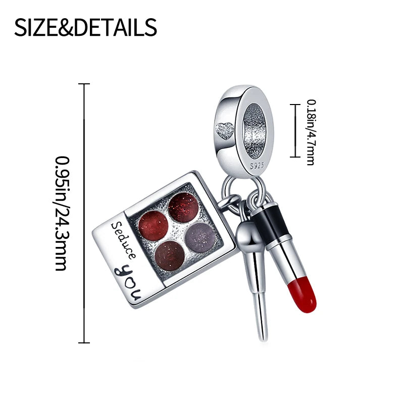 Colgante de plata de ley 925 con forma de estuche de maquillaje y circonitas; compatible con pulseras y collares DIY; regalo para ella.