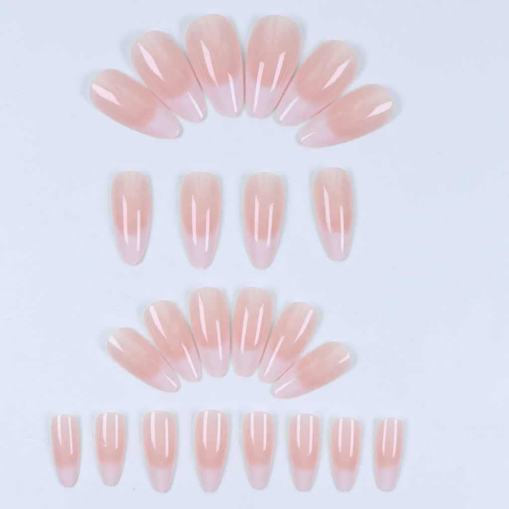 24 piezas de uñas postizas almendradas de tamaño mediano con diseños de lazo rosa, uñas acrílicas brillantes para pegar, ideales para mujeres y niñas.