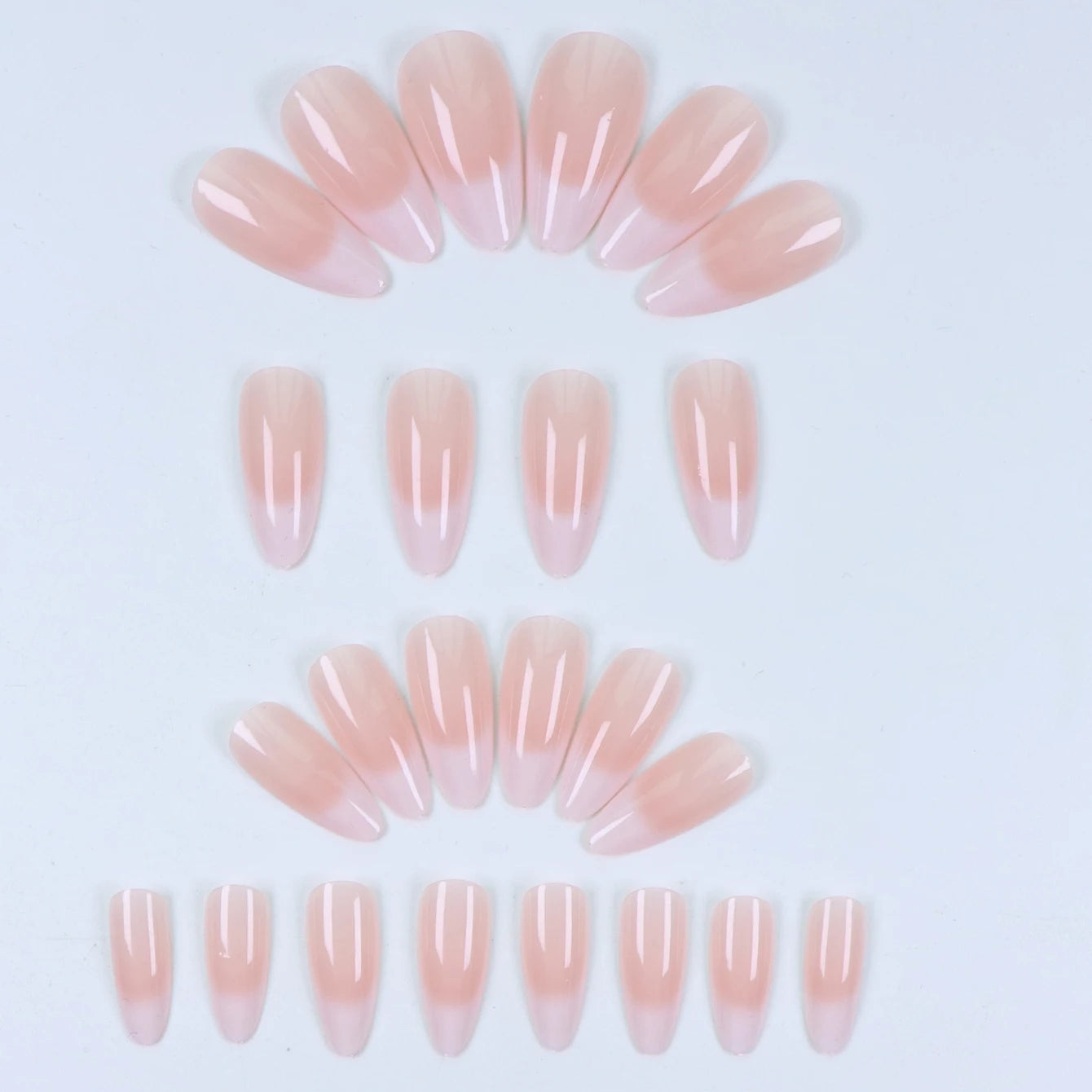 24 piezas de uñas postizas almendradas de tamaño mediano con diseños de lazo rosa, uñas acrílicas brillantes para pegar, ideales para mujeres y niñas.