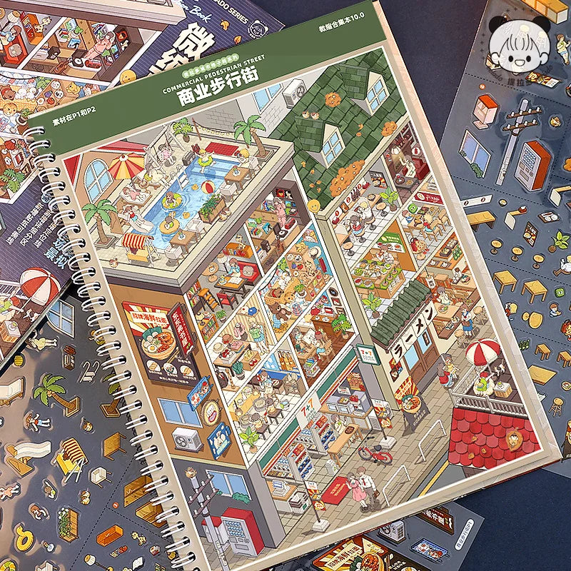 Libro de pegatinas con escenas de ciudades en miniatura (7 escenarios, edición 10.0): pegatinas opacas e impermeables para diarios, álbumes de recortes y manualidades.