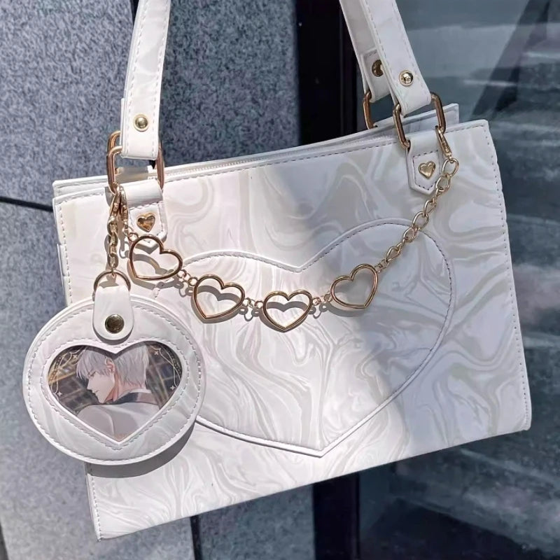 Bolso de hombro vintage estilo Y2K para mujer, tipo Ita Bag con bolsillo transparente, con lazo.
