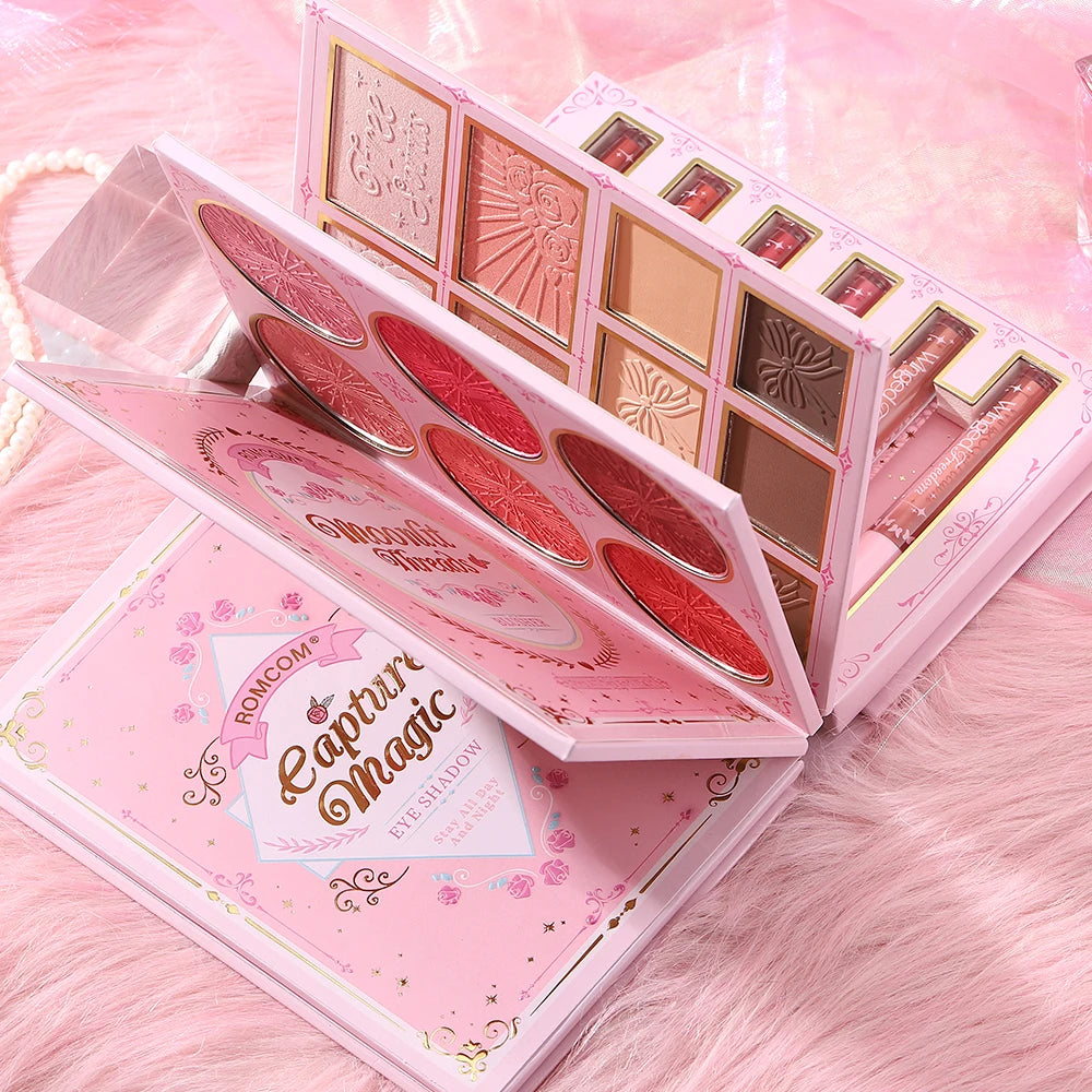 Paleta de maquillaje tipo libro «todo en uno» de 5 niveles: kit completo con 48 sombras de ojos, 6 coloretes, productos para contorno, iluminador y pomada para cejas, además de 6 labiales.