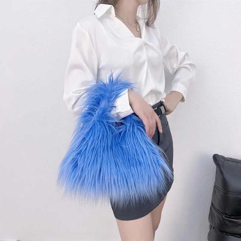 Nuevo bolso de hombro de piel sintética, estilo Y2K y moda coreana, bolso de mano de felpa suave y cálido, estilo tote peludo para invierno