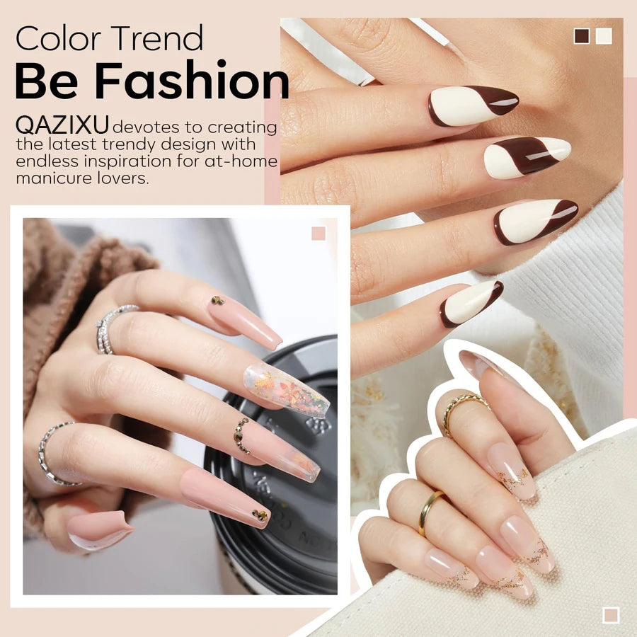 Set de 6 esmaltes de uñas en gel (tonos populares tipo "té con leche"), compatibles con lámpara UV/LED; ideales para nail art, fáciles de aplicar y de retirar (soak-off), aptos para manicura casera o uso en salón.