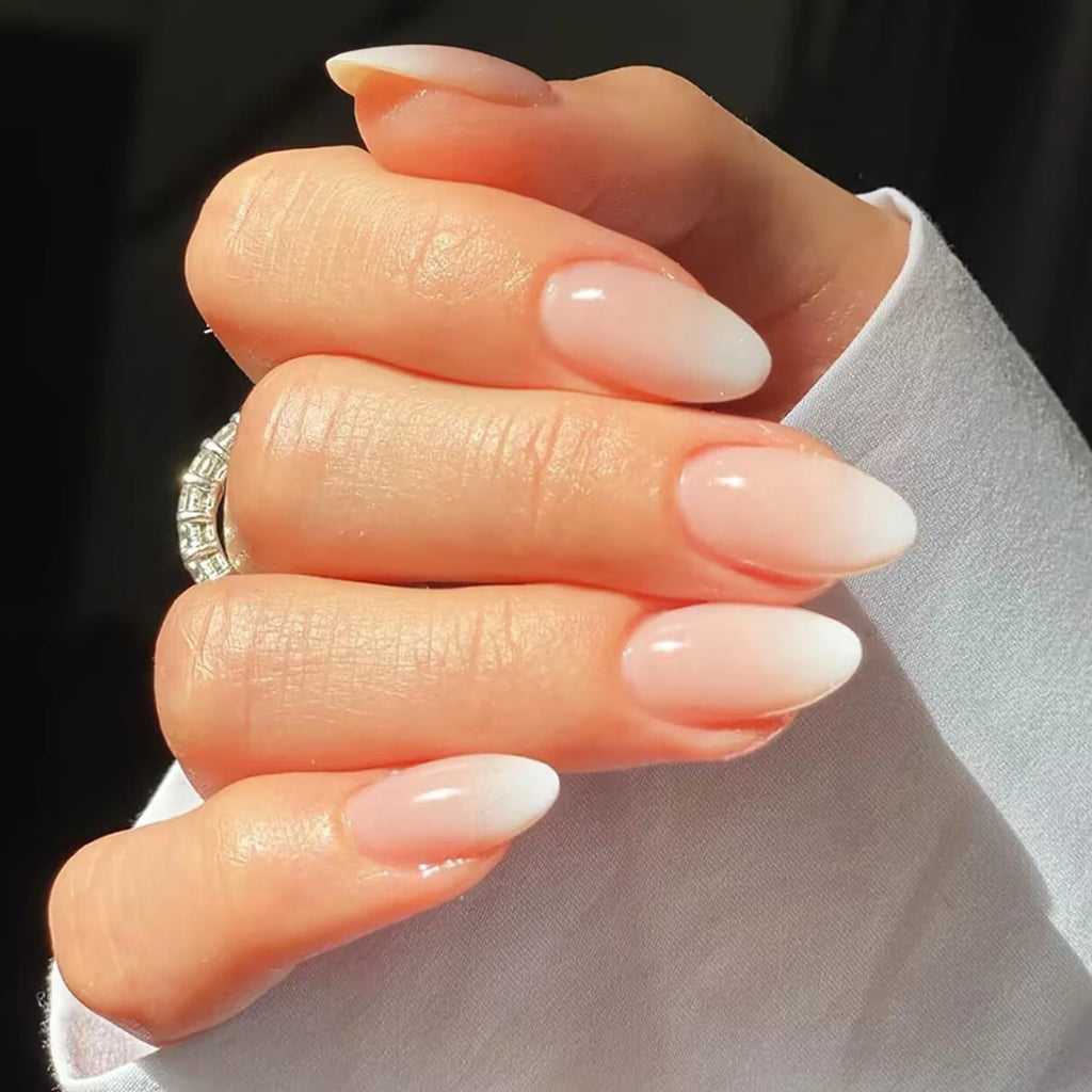24 piezas de uñas postizas almendradas de tamaño mediano con diseños de lazo rosa, uñas acrílicas brillantes para pegar, ideales para mujeres y niñas.