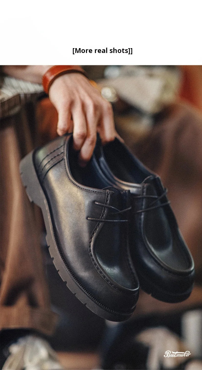 Zapatos Derby negros de estilo vintage para hombre de la marca Maden; modelo de piel con cordones, puntera redonda y diseño británico, ideales para la oficina o entornos profesionales.