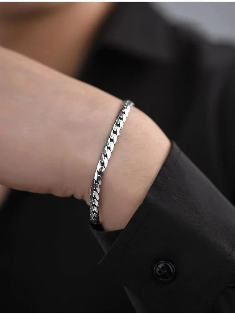 Pulsera cubana de moda, sencilla y elegante, de plata de ley S925 para hombres y mujeres; joya con cadena tejida a mano estilo fusta, ideal para regalo.