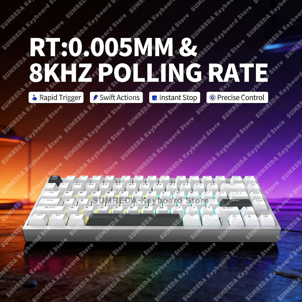 Teclado mecánico para juegos IROK MG75 PRO / MG75 Max con interruptores magnéticos, tiempo de respuesta de 0,125 ms, tasa de sondeo de 8K, precisión de 0,001 mm (RT), estructura de aluminio, iluminación RGB, función Hot-Swap y conexión por cable.