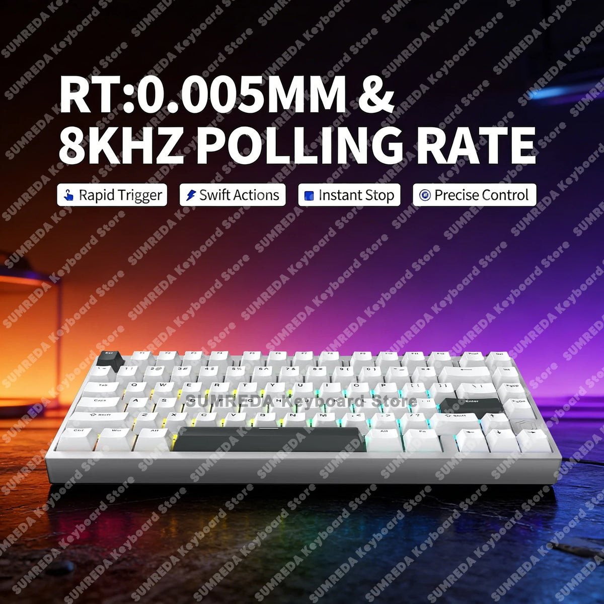 Teclado mecánico para juegos IROK MG75 PRO / MG75 Max con interruptores magnéticos, tiempo de respuesta de 0,125 ms, tasa de sondeo de 8K, precisión de 0,001 mm (RT), estructura de aluminio, iluminación RGB, función Hot-Swap y conexión por cable.