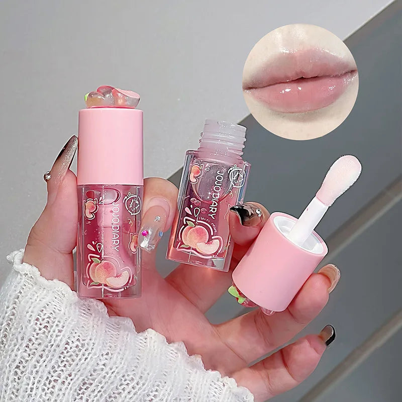 Aceite labial con sabor a frutas Jojo Diary: hidrata y humecta, previene los labios agrietados y reduce las arrugas; ideal para el cuidado de los labios en invierno; brillo labial estilo coreano con acabado acuoso.