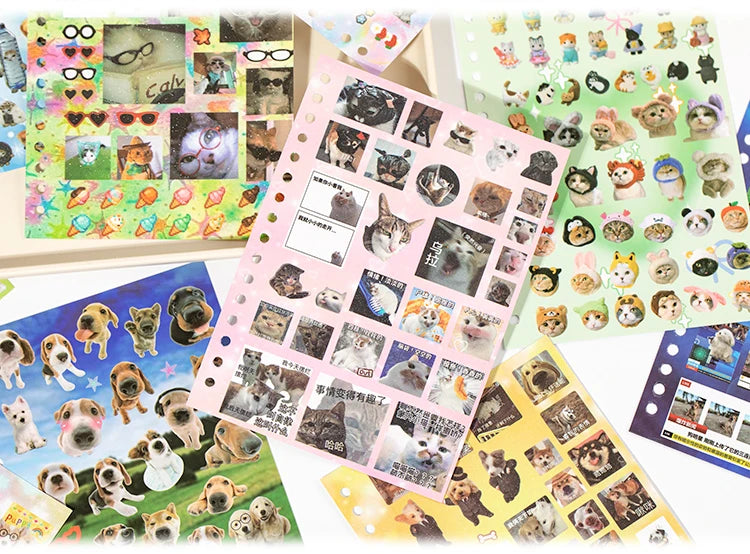 Libro de pegatinas con temática de mascotas adorables (30 hojas/bolsa) con encuadernación de anillas; ideal para scrapbooking, manualidades, collages y decoración de fondos.