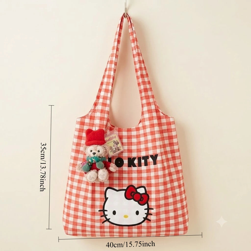 Bolso tote de lona Hello Kitty: ligero, casual, para llevar al hombro o en la mano; gran capacidad, ideal para viajes de verano, compras o uso diario; regalo .