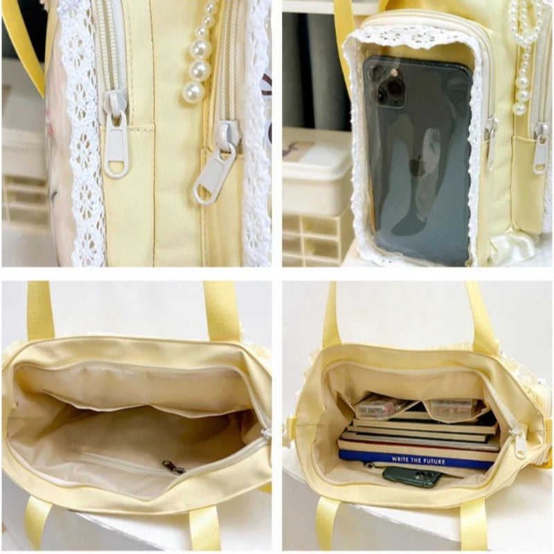 Bolso estilo japonés Y2K tipo "Ita Bag" Lolita: bolso de hombro transparente de gran capacidad, convertible en bandolera casual.