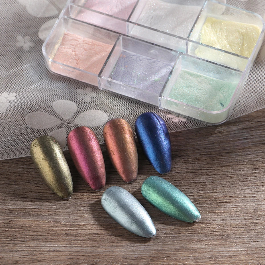 Polvo de uñas efecto espejo de luz de luna Pigmentos efecto cromo metálico Esmalte en gel Polvo láser Purpurina Aurora Perla