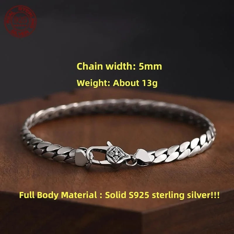 Pulsera cubana de moda, sencilla y elegante, de plata de ley S925 para hombres y mujeres; joya con cadena tejida a mano estilo fusta, ideal para regalo.