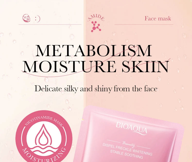 Pack de 5/10 mascarillas faciales BIOAQUA con baba de caracol, ácido hialurónico y retinol; hidratantes y reafirmantes para el cuidado de la piel del rostro.
