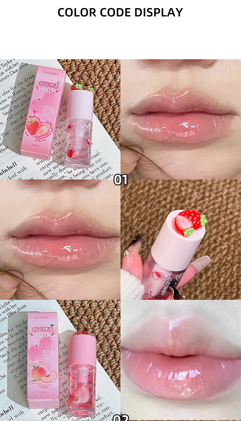 Aceite labial con sabor a frutas Jojo Diary: hidrata y humecta, previene los labios agrietados y reduce las arrugas; ideal para el cuidado de los labios en invierno; brillo labial estilo coreano con acabado acuoso.