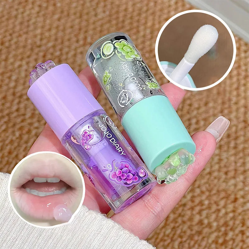 Aceite labial con sabor a frutas Jojo Diary: hidrata y humecta, previene los labios agrietados y reduce las arrugas; ideal para el cuidado de los labios en invierno; brillo labial estilo coreano con acabado acuoso.