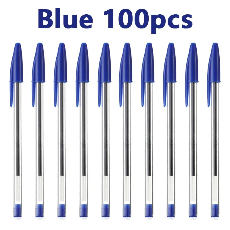 Bolígrafos de 1,0 mm (paquete de 50 o 100 unidades) en azul o negro; cuerpo de plástico. Ideales para estudiantes, regalos y material escolar u de oficina. Escritura suave y duradera.