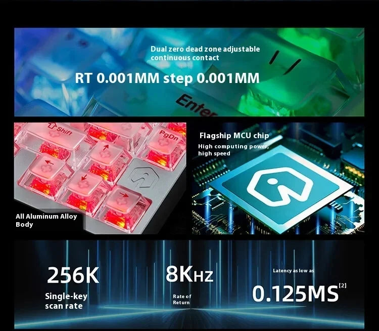 Teclado mecánico para juegos IROK MG75 PRO / MG75 Max con interruptores magnéticos, tiempo de respuesta de 0,125 ms, tasa de sondeo de 8K, precisión de 0,001 mm (RT), estructura de aluminio, iluminación RGB, función Hot-Swap y conexión por cable.