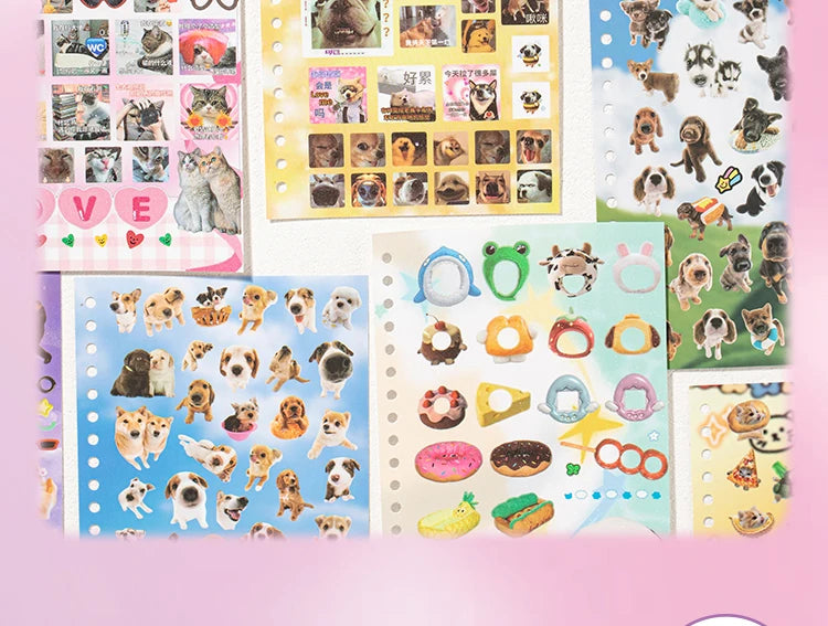 Libro de pegatinas con temática de mascotas adorables (30 hojas/bolsa) con encuadernación de anillas; ideal para scrapbooking, manualidades, collages y decoración de fondos.