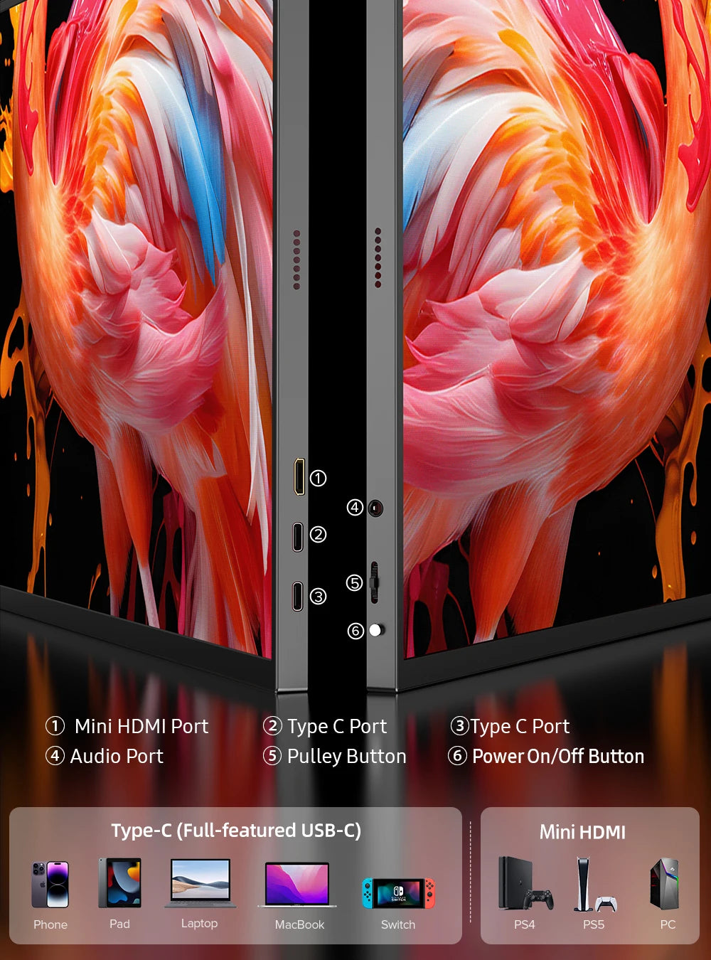 Monitor portátil UPERFECT de 18 pulgadas, 2.5K, 100% DCI-P3, 144 Hz, pantalla gaming con panel IPS LCD mate, FreeSync, HDR y compatibilidad VESA.