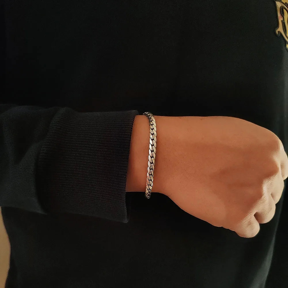 Pulsera cubana de moda, sencilla y elegante, de plata de ley S925 para hombres y mujeres; joya con cadena tejida a mano estilo fusta, ideal para regalo.