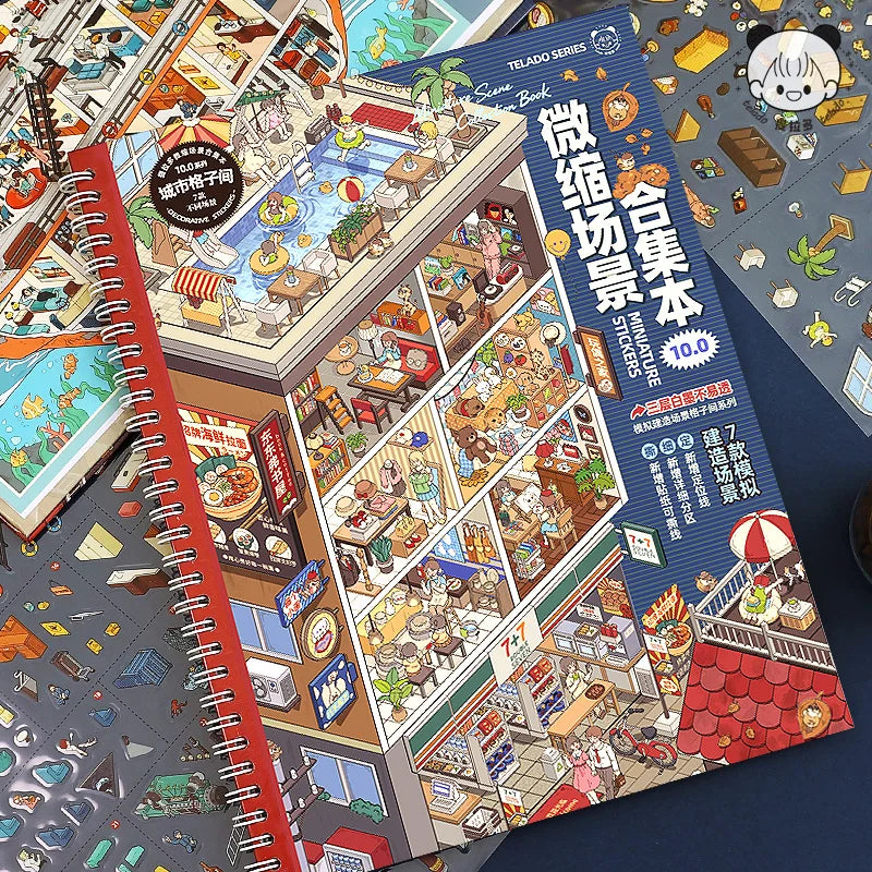 Libro de pegatinas con escenas de ciudades en miniatura (7 escenarios, edición 10.0): pegatinas opacas e impermeables para diarios, álbumes de recortes y manualidades.
