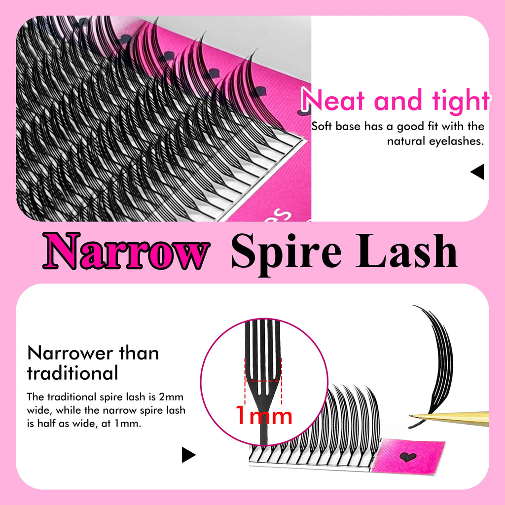 Pestañas LAKANAKU cortadas con láser, modelo "Narrow Spire" (puntas estrechas), fabricadas con fibras tecnológicas; estilo anime con efecto de puntas definidas.