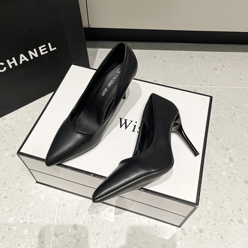 Zapatos de tacón alto negro para mujer, estilo profesional y elegante (tipo *stiletto*), con corte bajo y diseño sofisticado; ideales para oficina, eventos formales o bodas. Tallas 34-43.
