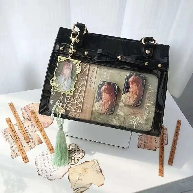 Bolso de hombro vintage estilo Y2K para mujer, tipo Ita Bag con bolsillo transparente, con lazo.