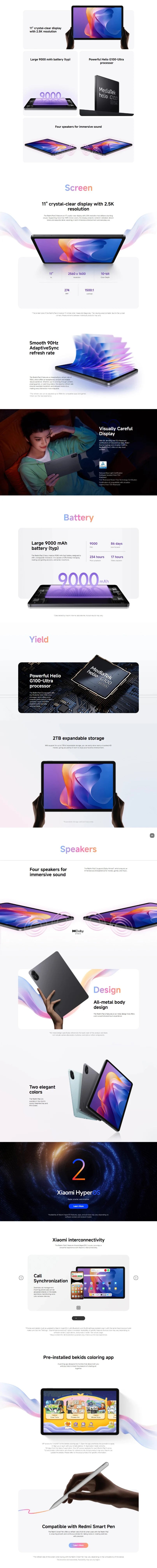 Xiaomi Redmi Pad 2 WiFi, 11 pulgadas, 90 Hz, MediaTek Helio G100-Ultra, cámara de 8 MP, 9000 mAh