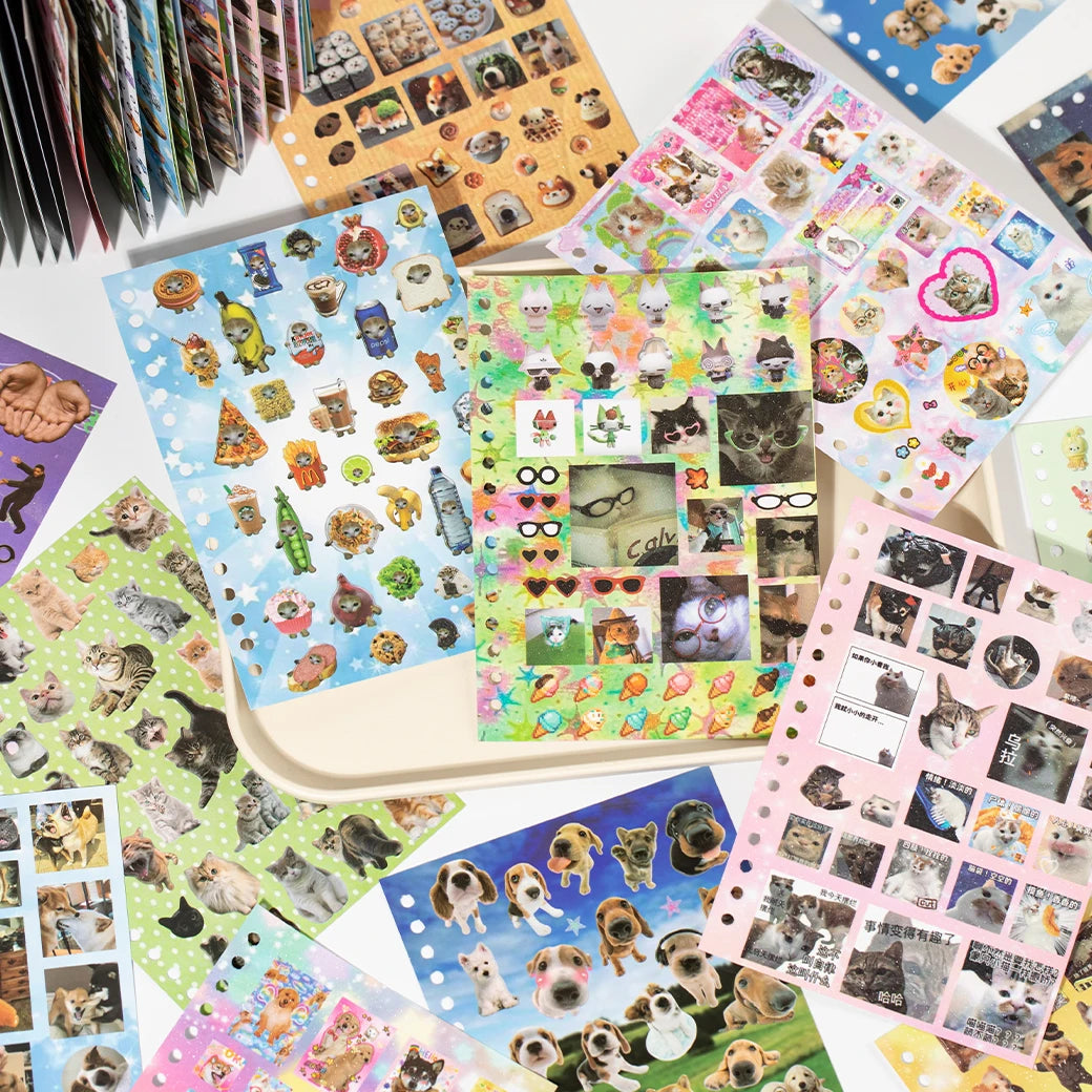Libro de pegatinas con temática de mascotas adorables (30 hojas/bolsa) con encuadernación de anillas; ideal para scrapbooking, manualidades, collages y decoración de fondos.