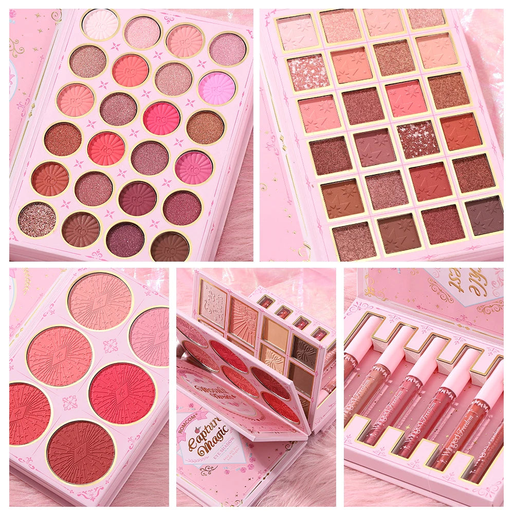 Paleta de maquillaje tipo libro «todo en uno» de 5 niveles: kit completo con 48 sombras de ojos, 6 coloretes, productos para contorno, iluminador y pomada para cejas, además de 6 labiales.