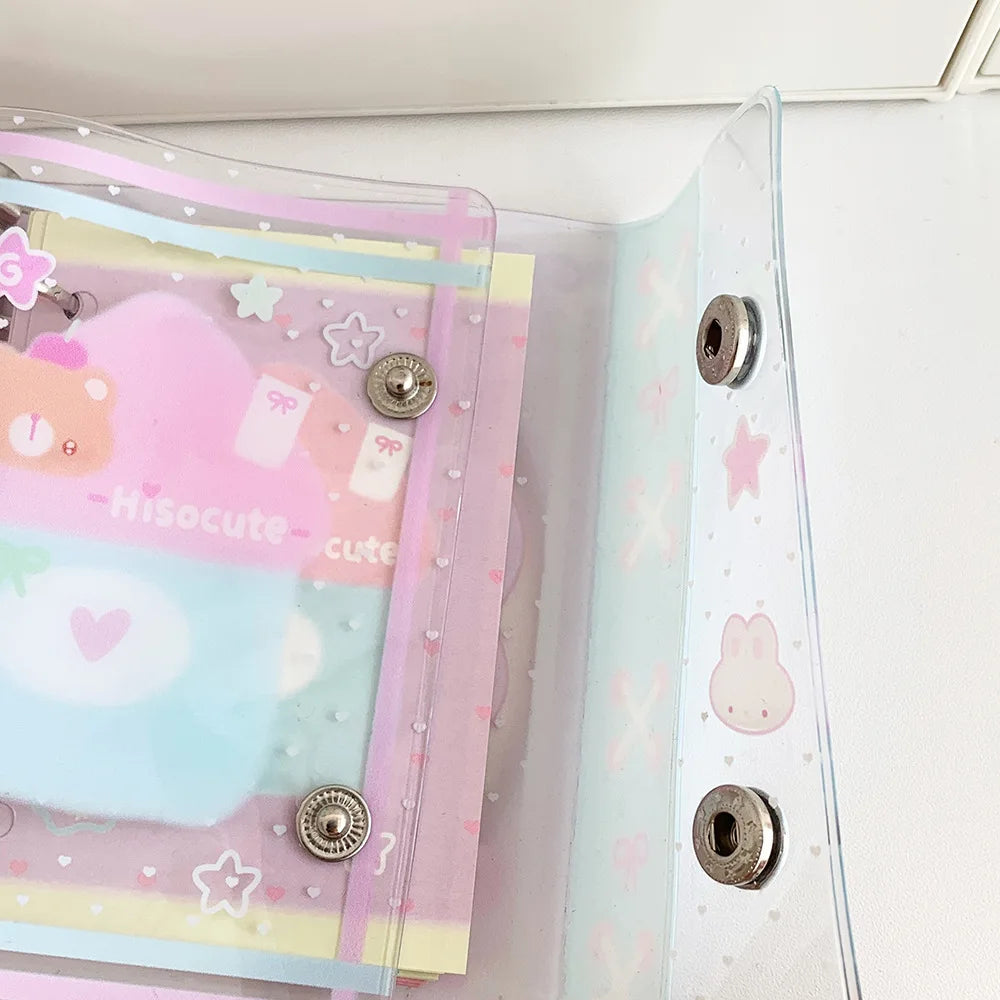 Cuaderno de hojas sueltas M5 con diseño de osito estilo dibujos animados; cuaderno transparente estilo kawaii para estudiantes, artículos de papelería, diario para chicas y libreta de tareas.
