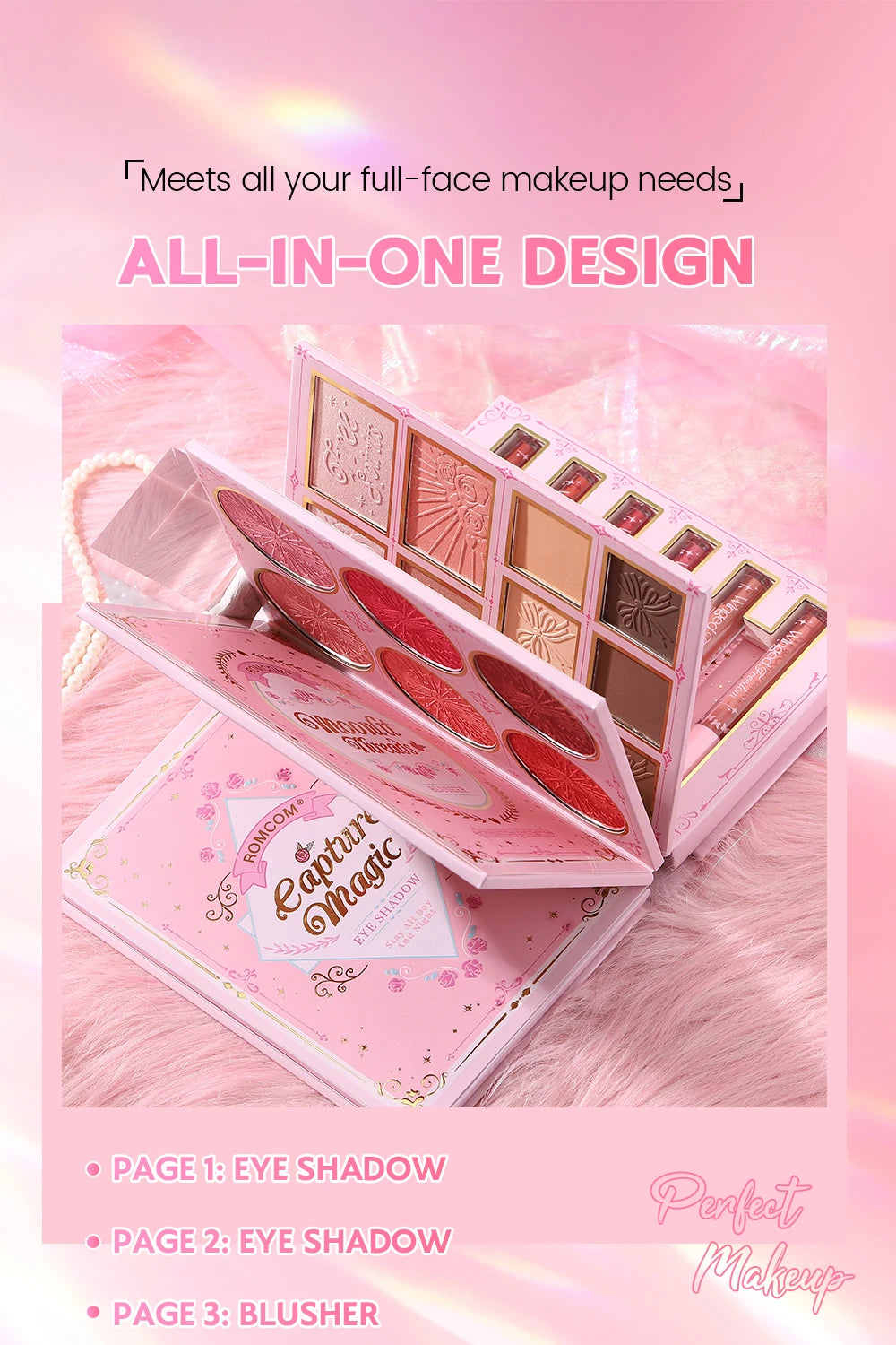 Paleta de maquillaje tipo libro «todo en uno» de 5 niveles: kit completo con 48 sombras de ojos, 6 coloretes, productos para contorno, iluminador y pomada para cejas, además de 6 labiales.