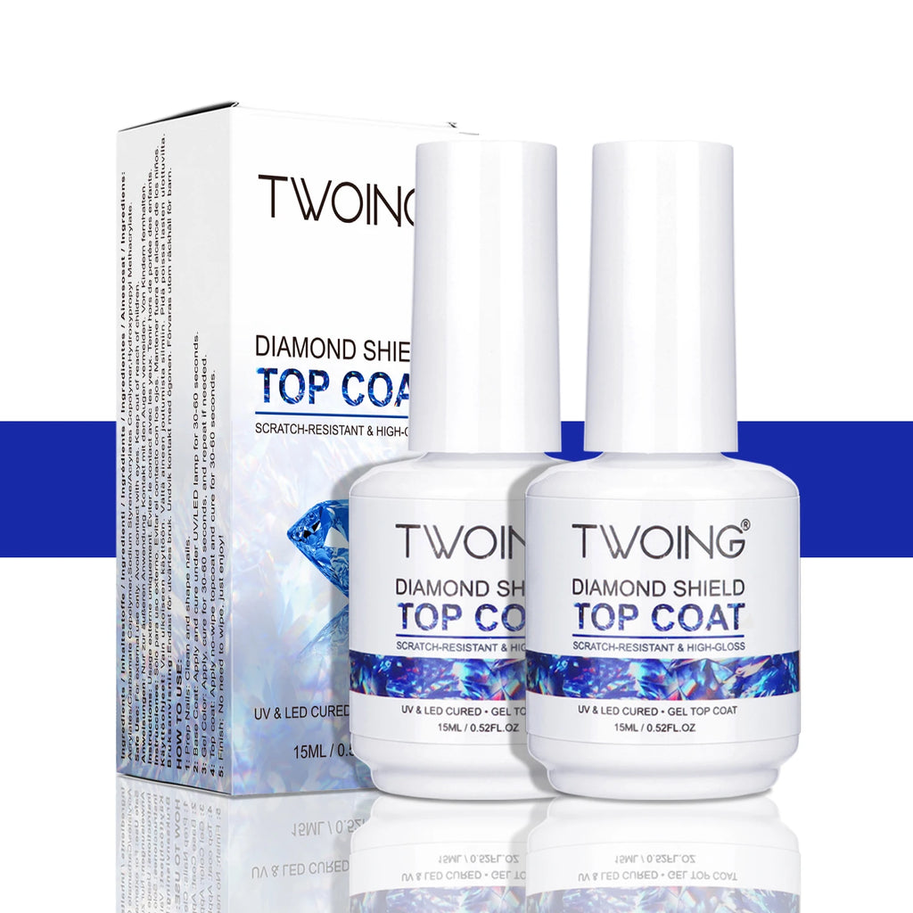 TWOING 15 ml – Nuevo esmalte en gel "Top Coat" Super Shine (acabado diamante); gel sellador sin capa pegajosa (no wipe) para manicura y nail art con calidad de salón.