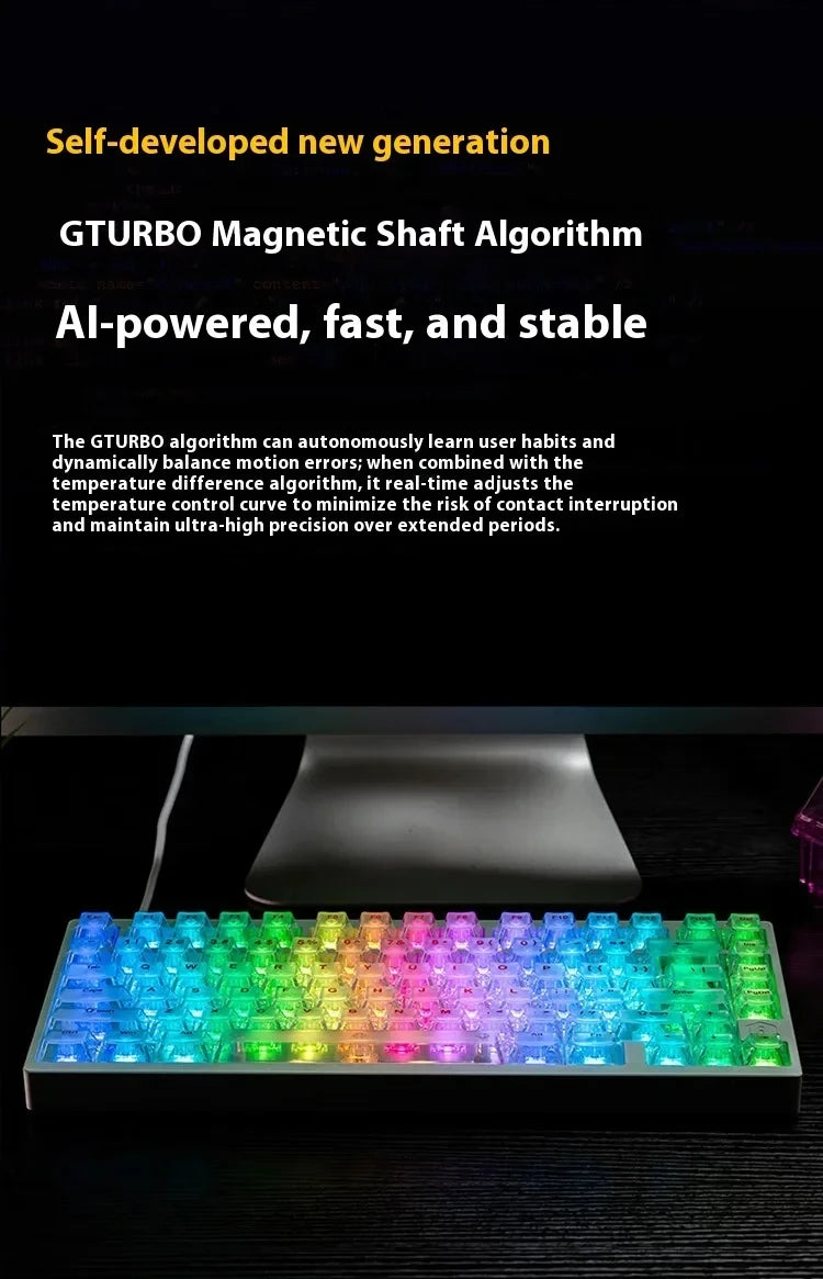 Teclado mecánico para juegos IROK MG75 PRO / MG75 Max con interruptores magnéticos, tiempo de respuesta de 0,125 ms, tasa de sondeo de 8K, precisión de 0,001 mm (RT), estructura de aluminio, iluminación RGB, función Hot-Swap y conexión por cable.