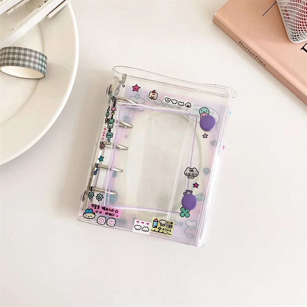 Cuaderno de hojas sueltas M5 con diseño de osito estilo dibujos animados; cuaderno transparente estilo kawaii para estudiantes, artículos de papelería, diario para chicas y libreta de tareas.
