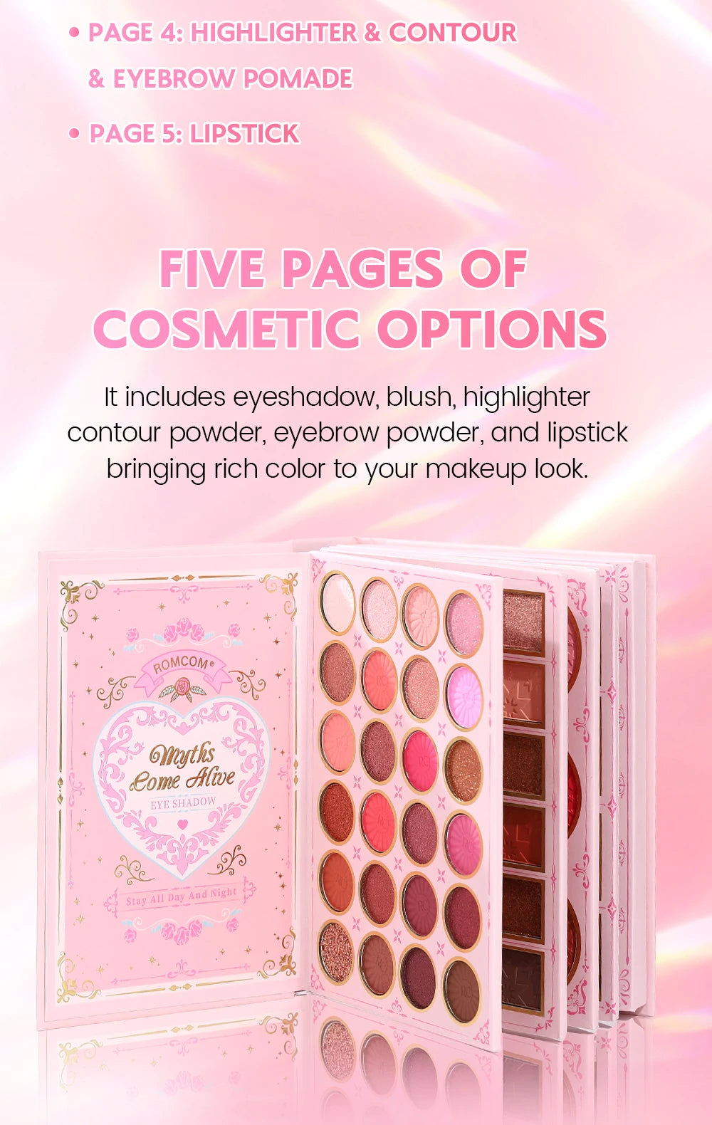 Paleta de maquillaje tipo libro «todo en uno» de 5 niveles: kit completo con 48 sombras de ojos, 6 coloretes, productos para contorno, iluminador y pomada para cejas, además de 6 labiales.