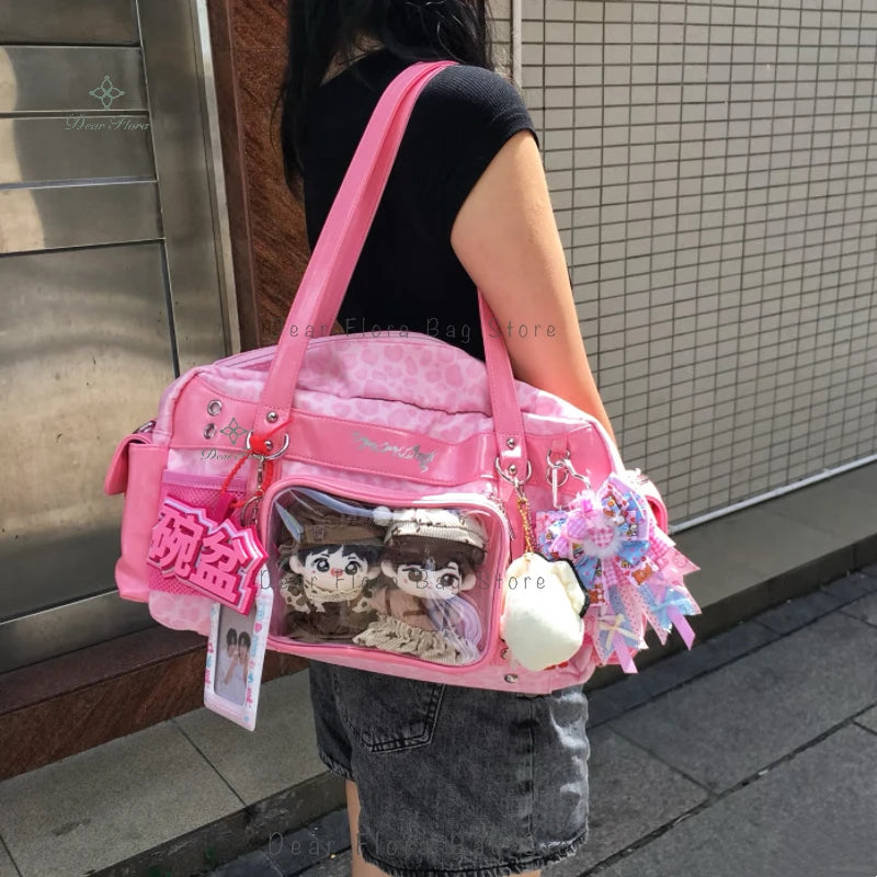 Nuevo bolso de hombro estilo Y2K con estampado de leopardo y panel transparente ; bolso cruzado de gran capacidad,