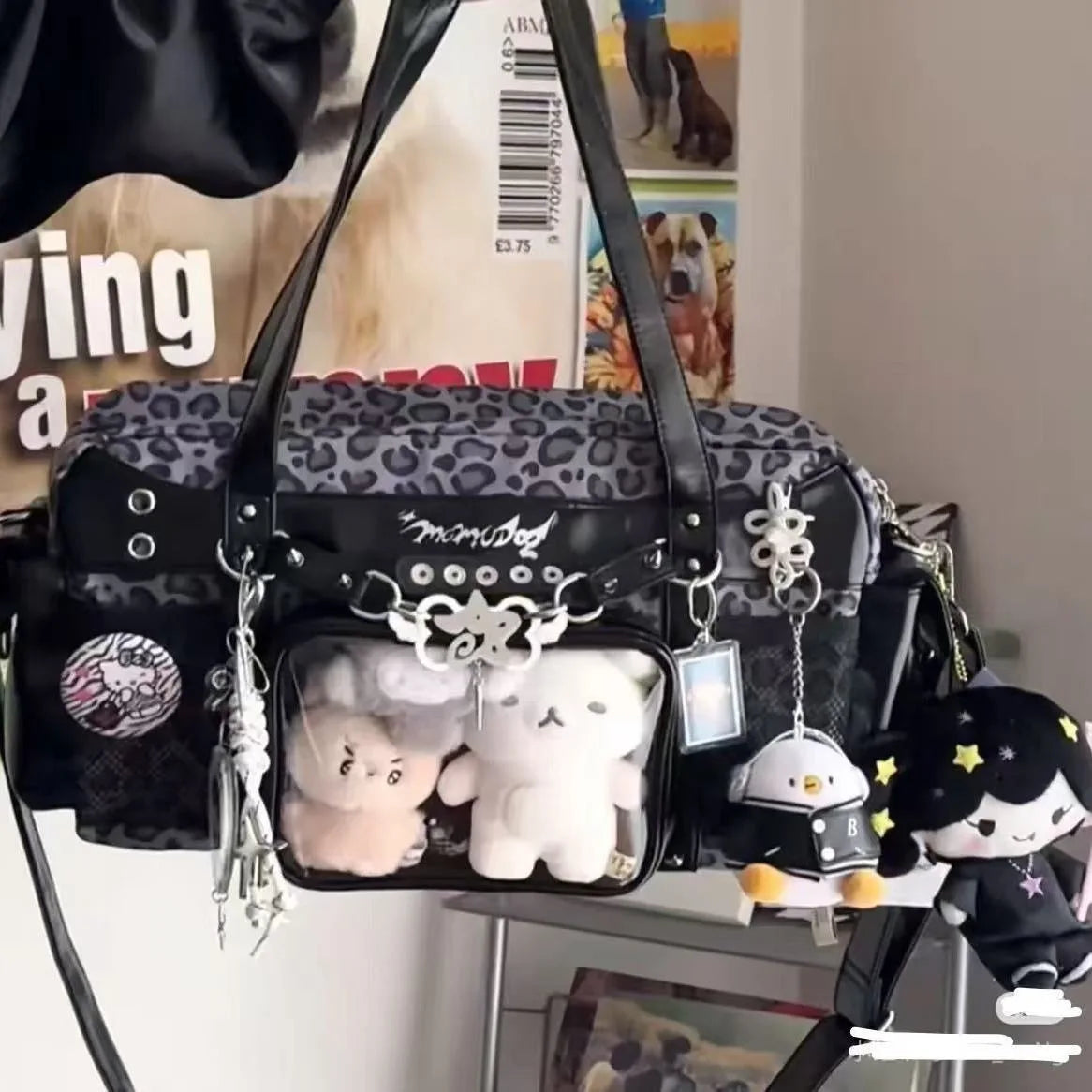 Nuevo bolso de hombro estilo Y2K con estampado de leopardo y panel transparente ; bolso cruzado de gran capacidad,
