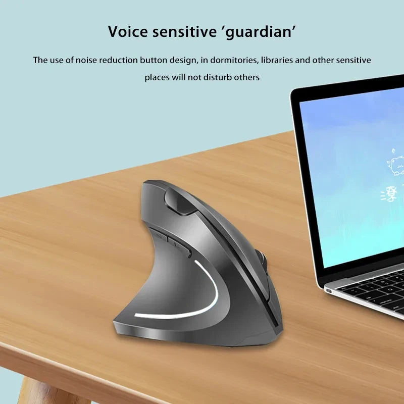 Nuevo ratón vertical inalámbrico recargable (Bluetooth y 2,4 GHz) con diseño ergonómico, agarre lateral personalizado y botones silenciosos; apto para gaming y PC