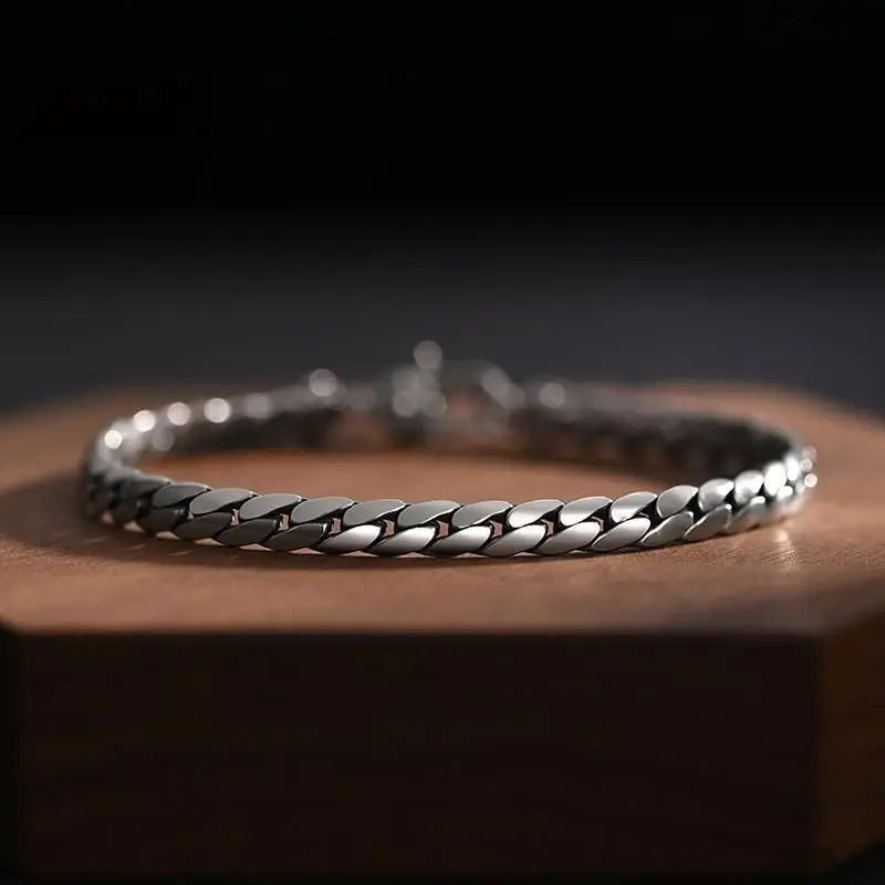 Pulsera cubana de moda, sencilla y elegante, de plata de ley S925 para hombres y mujeres; joya con cadena tejida a mano estilo fusta, ideal para regalo.
