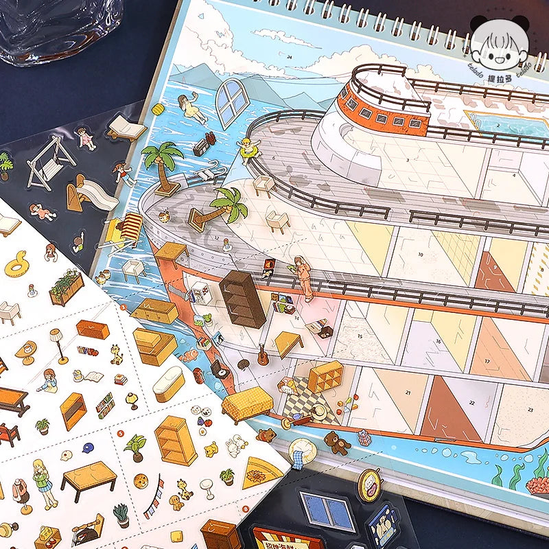 Libro de pegatinas con escenas de ciudades en miniatura (7 escenarios, edición 10.0): pegatinas opacas e impermeables para diarios, álbumes de recortes y manualidades.