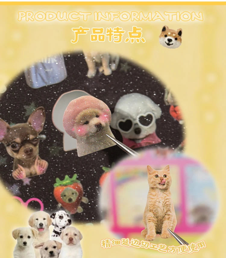 Libro de pegatinas con temática de mascotas adorables (30 hojas/bolsa) con encuadernación de anillas; ideal para scrapbooking, manualidades, collages y decoración de fondos.