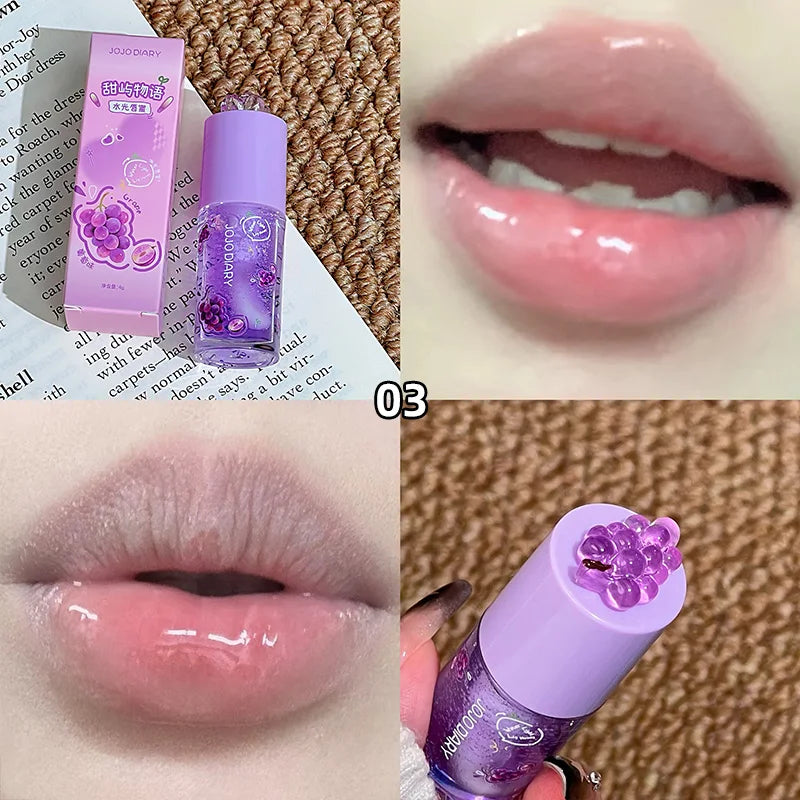Aceite labial con sabor a frutas Jojo Diary: hidrata y humecta, previene los labios agrietados y reduce las arrugas; ideal para el cuidado de los labios en invierno; brillo labial estilo coreano con acabado acuoso.