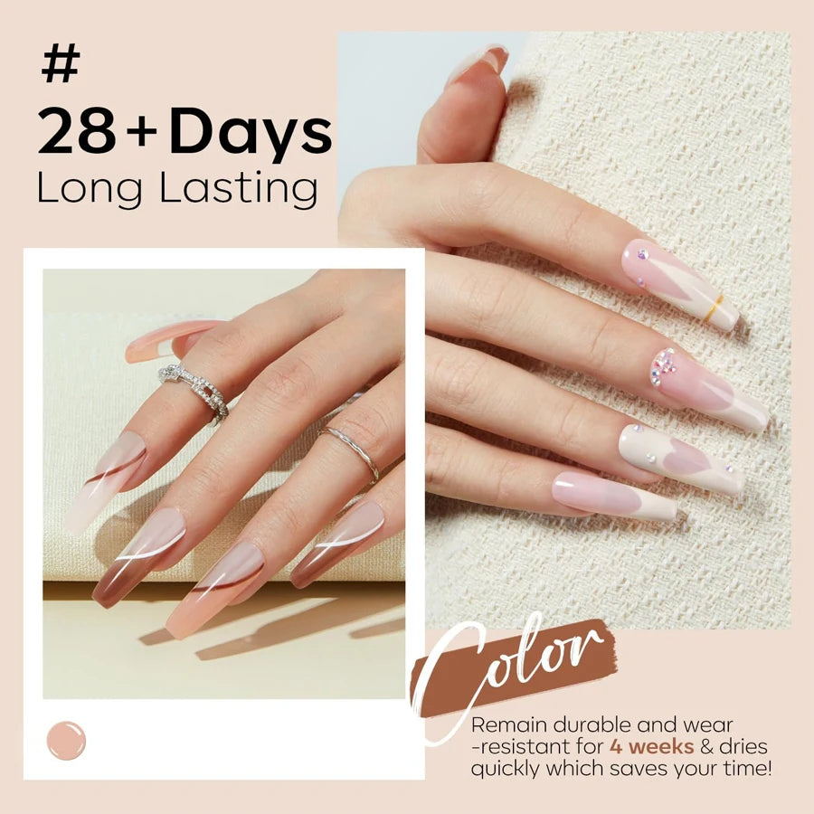 Set de 6 esmaltes de uñas en gel (tonos populares tipo "té con leche"), compatibles con lámpara UV/LED; ideales para nail art, fáciles de aplicar y de retirar (soak-off), aptos para manicura casera o uso en salón.