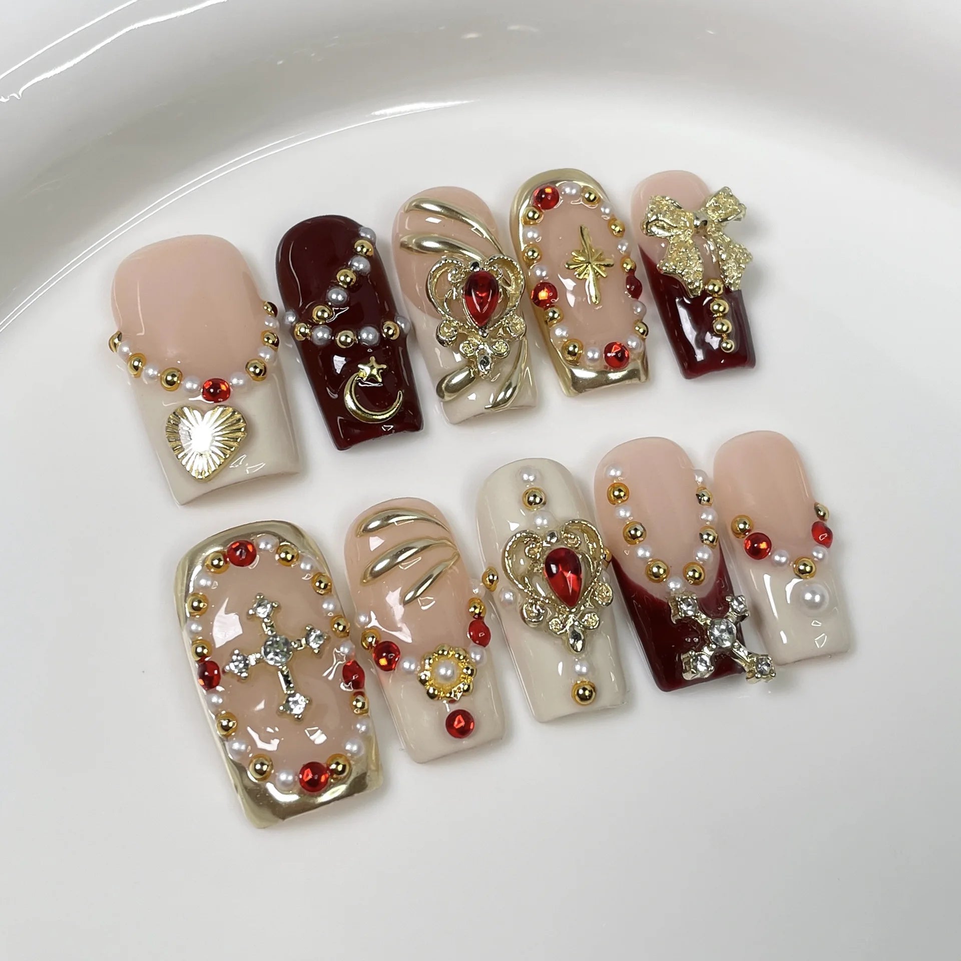 10 piezas de uñas postizas francesas hechas a mano con flores verdes 3D, uñas postizas adhesivas para usar, uñas postizas
