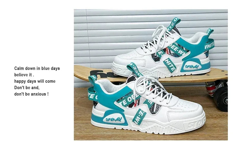 Zapatillas de skate para hombre: estilo casual, deportivo y de moda; ideales para correr, senderismo y uso diario. Diseño de lujo con plataforma, fabricadas en cuero.